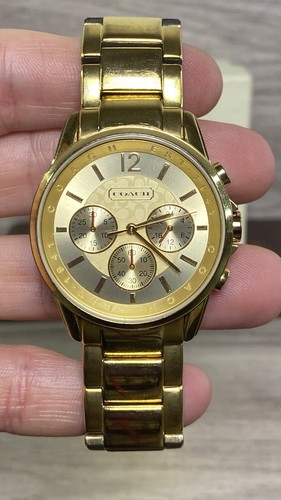 Coach Women's Boyfriend Gold Tone Bracelet Watch New Battery - Picture 2 of 14