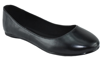 Soda Comfortable Shoes Women Ballet Flat Round Toe Gel Insole Black PU KREME-H