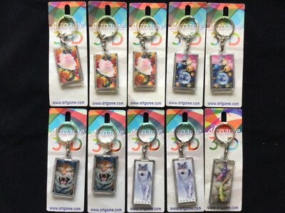 Keychain LOT Artgame 3D Wild Tiger Solar System Planets Wolf Rose Geckos NEW