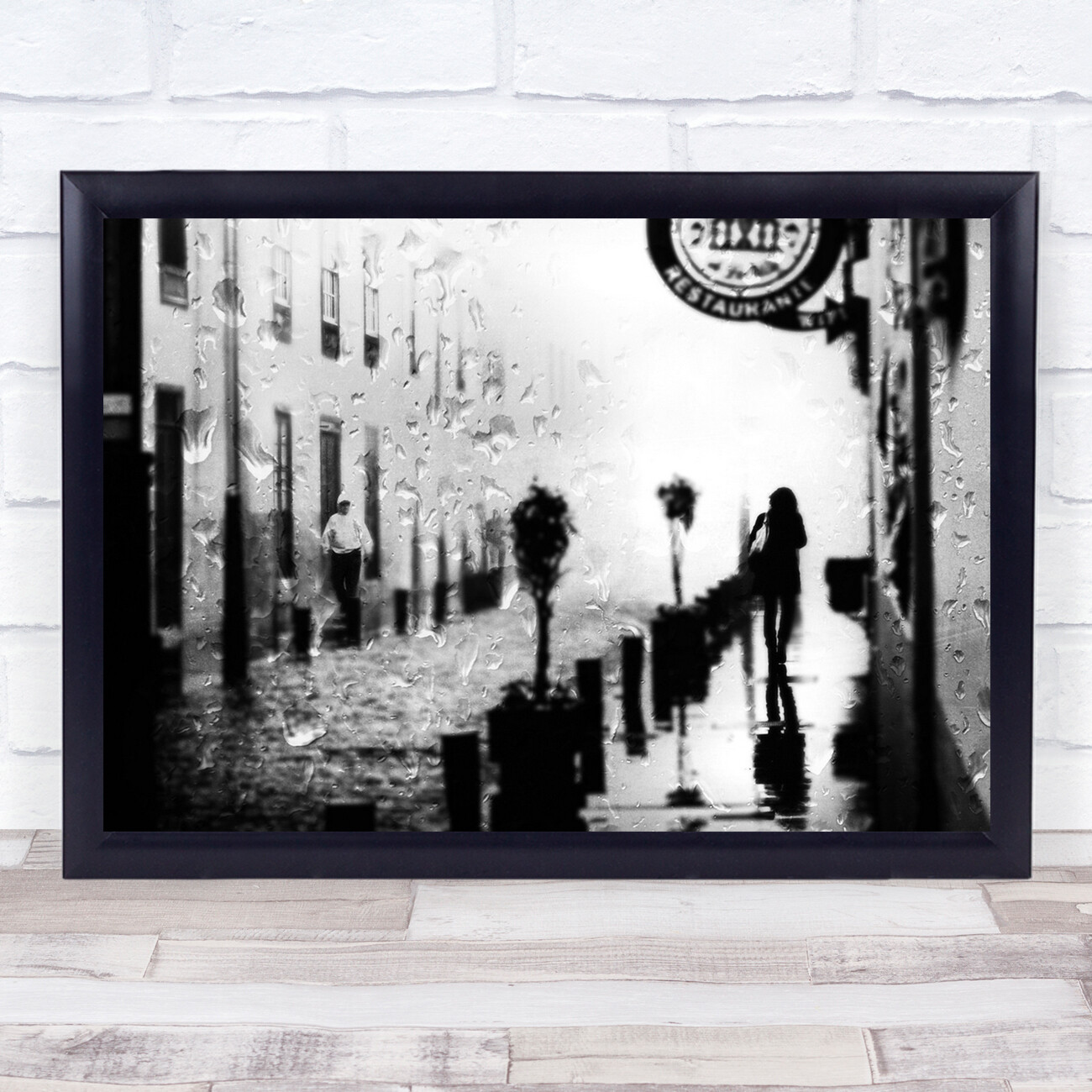 Rain Mood Black & White Creative Winter street life Wall Art Print