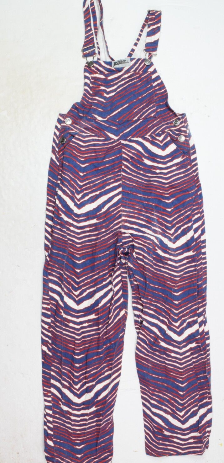 Vintage Zubaz Buffalo Bills Overalls Adult Large Red Blue Stripe Bibs