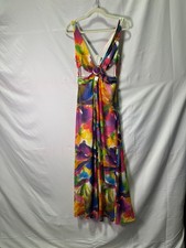 Liv Foster Multicolor Floral Tie Dye Gown Size 2 with Fabric Pull