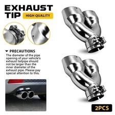 2x 2.5 In 7 Out 8.5 Length Car Stainless Steel Exhaust Dual Pipe Tip Silver H