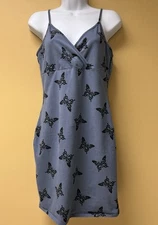 Womens XL Babydoll Dress Blue Butterfly Print Spaghetti Straps Wild Fable Summer