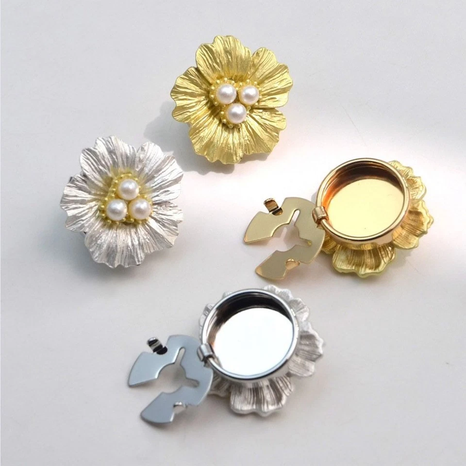 Alloy Rhinestone Button Cover Flower Cufflinksble  for Shirt Dress Decoration - Image 3 of 4