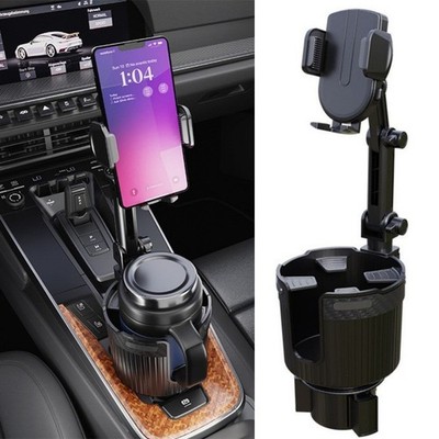 2 in 1 Universal Car Cup Holder Expander Adjustable Base with 360° Phone Mount