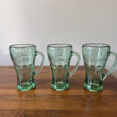 Green Coca-Cola Glass With Handle Mug Libbey 14oz Heavy Vintage Coke Set Of 3