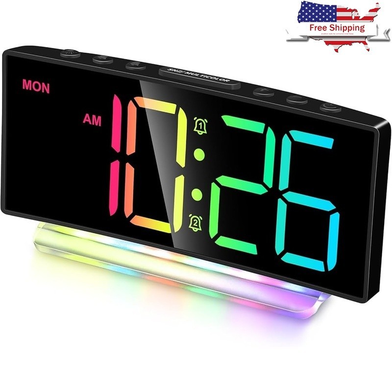 Loud Alarm Clock W/ Jumbo LED Display Dual Alarms USB Charging Nightlight RGB