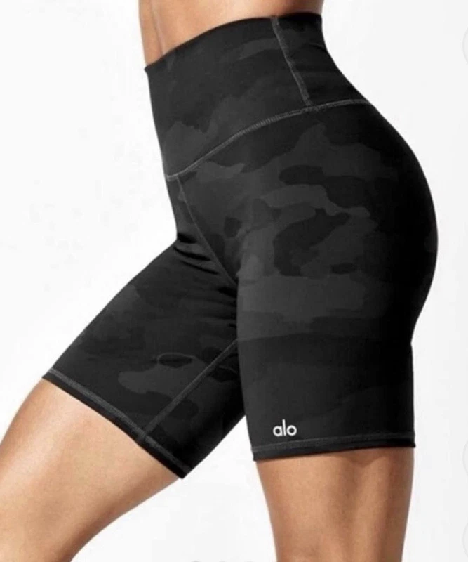 alo-yoga vapor high waisted camo athleisure activewear shorts