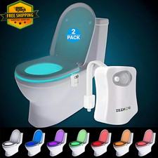 2 Pack Toilet Night Light Motion Sensor LED Bathroom Bowl Lamp 8 Color Change