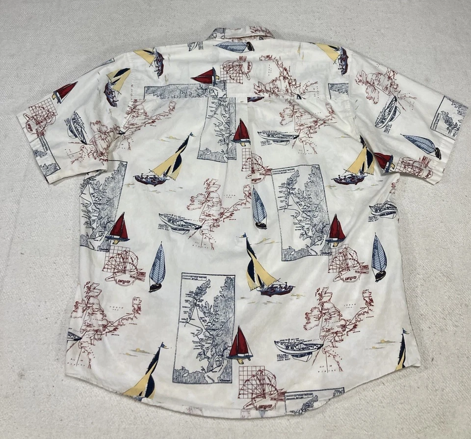 Vintage Natural Issue Shirt Mens Medium Nautical Print Sailboats S/S Button Up - Image 2 of 4