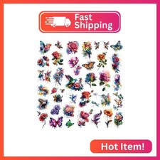 Casciybo Watercolor Flower Butterfly Hummingbird 14 Sheets 3D Temporary Tattoos