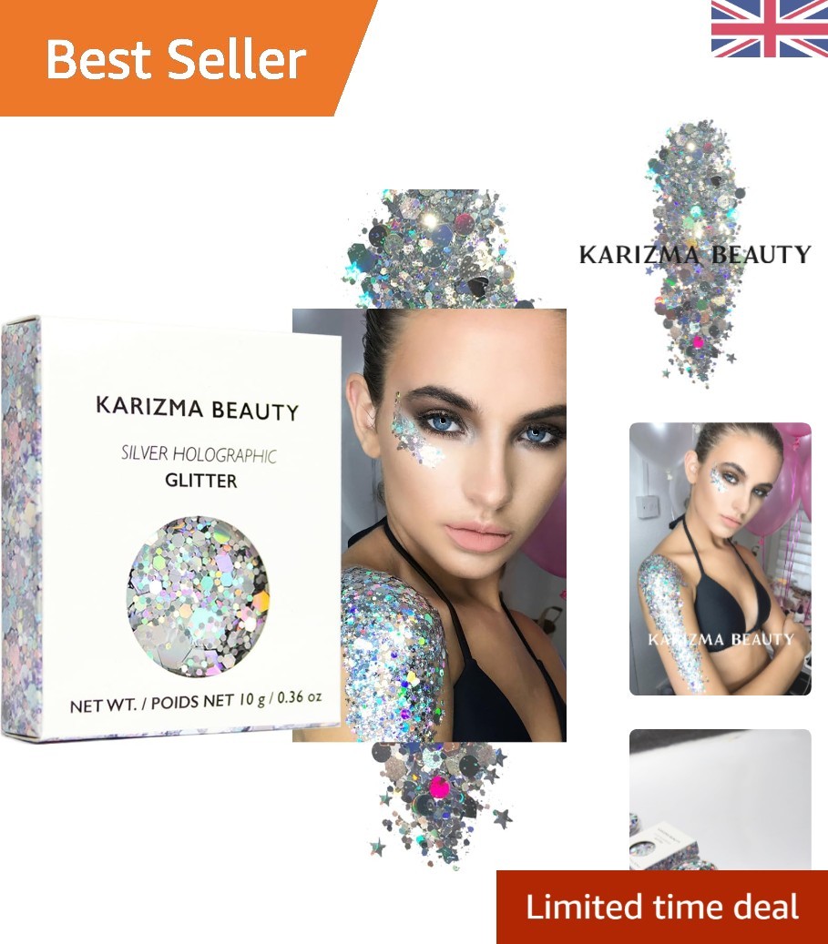 Sparkling Silver Chunky Holographic Glitter for Glamourous Festival Makeup 10g