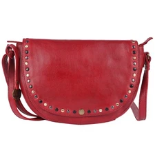 Genuine Italian Leather Boho Studded Crossbody Shoulder Bag 9.75 inch - Styli...