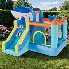 Durable Inflatable Bounce House for Kids w/Slide, Climbing Wall, Basketball Hoop