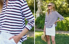 Frank Eileen 168 Patrick Henley in White w/Navy Red French Stripe; S