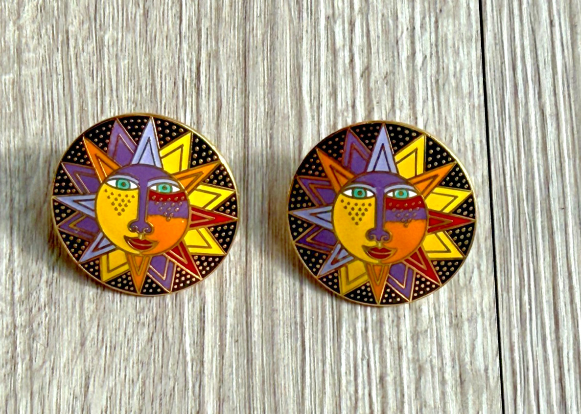 Vintage Laurel Burch Soleil Sun Face Enamel Earrings Signed