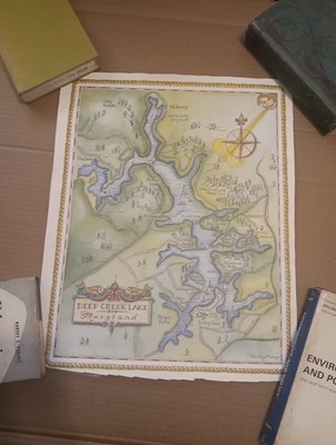 Map of Deep Creek Lake, Maryland, art print by Joan Beggy Mortensen, 1999 *USED