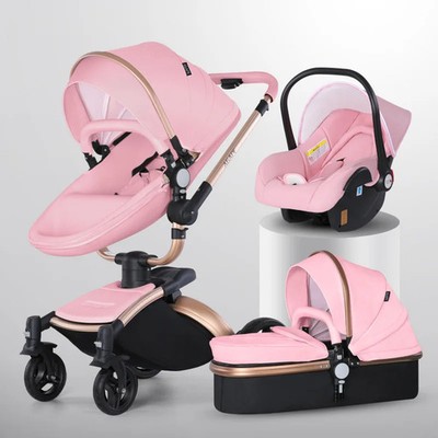 Baby Stroller 3 in 1 for Carriage PU Leather High Landscape Car 360 Rotating 