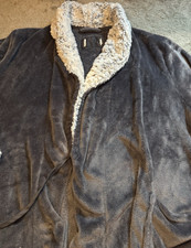Mens Gray Fleece Robe Sherpa Collar Large One...