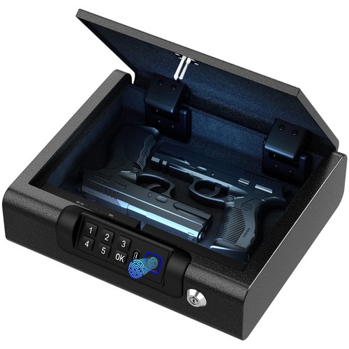 Cassaforte biometrica per pistola - sblocco a 3 vie impronte digitali, PIN e chiave - scatola di blocco sicura f - Foto 2 di 8