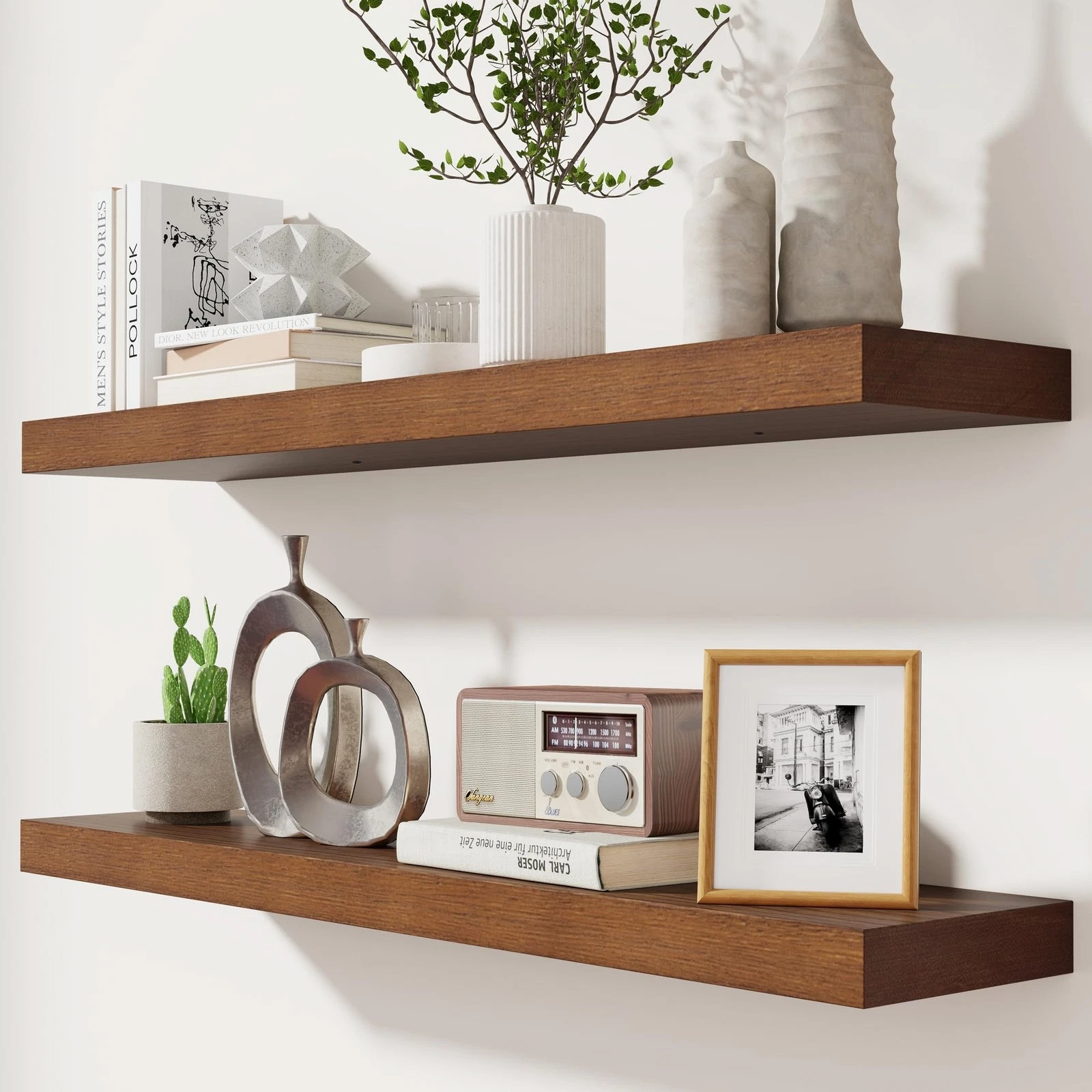 Rustic Floating Shelves for Wall, 36 Inch Floating Shelves Set of 2, Solid Da...