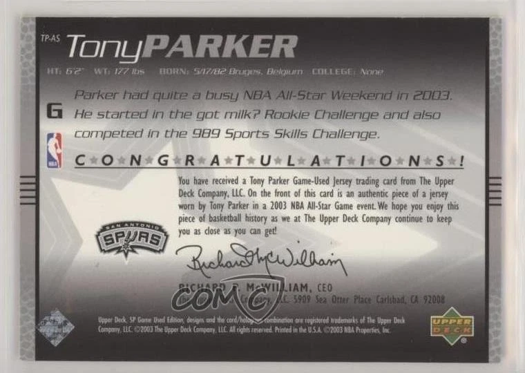 2003-04 SP Game Used All-Star Apparel Tony Parker #TP-AS HOF - Image 2 of 2