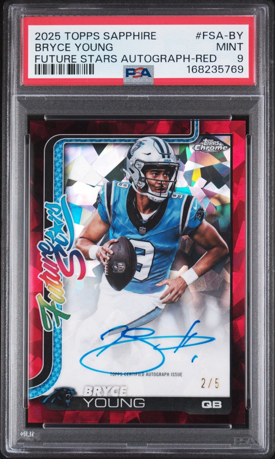 2025 Topps Chrome Sapphire Future Stars Auto Red /5 Bryce Young PSA 9 POP 1 view 1