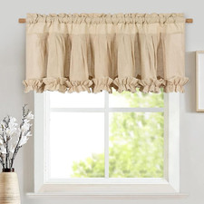 Likiyol Linen Farmhouse Ruffle Window Valance Curtain 52x18