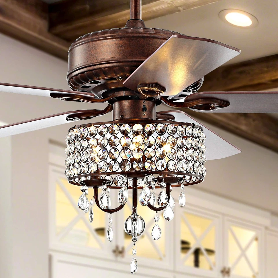 JYL9707A Becky 52" Crystal LED Chandelier Fan with Remote, Classic, Glam, Tra... Foto 2 de 4