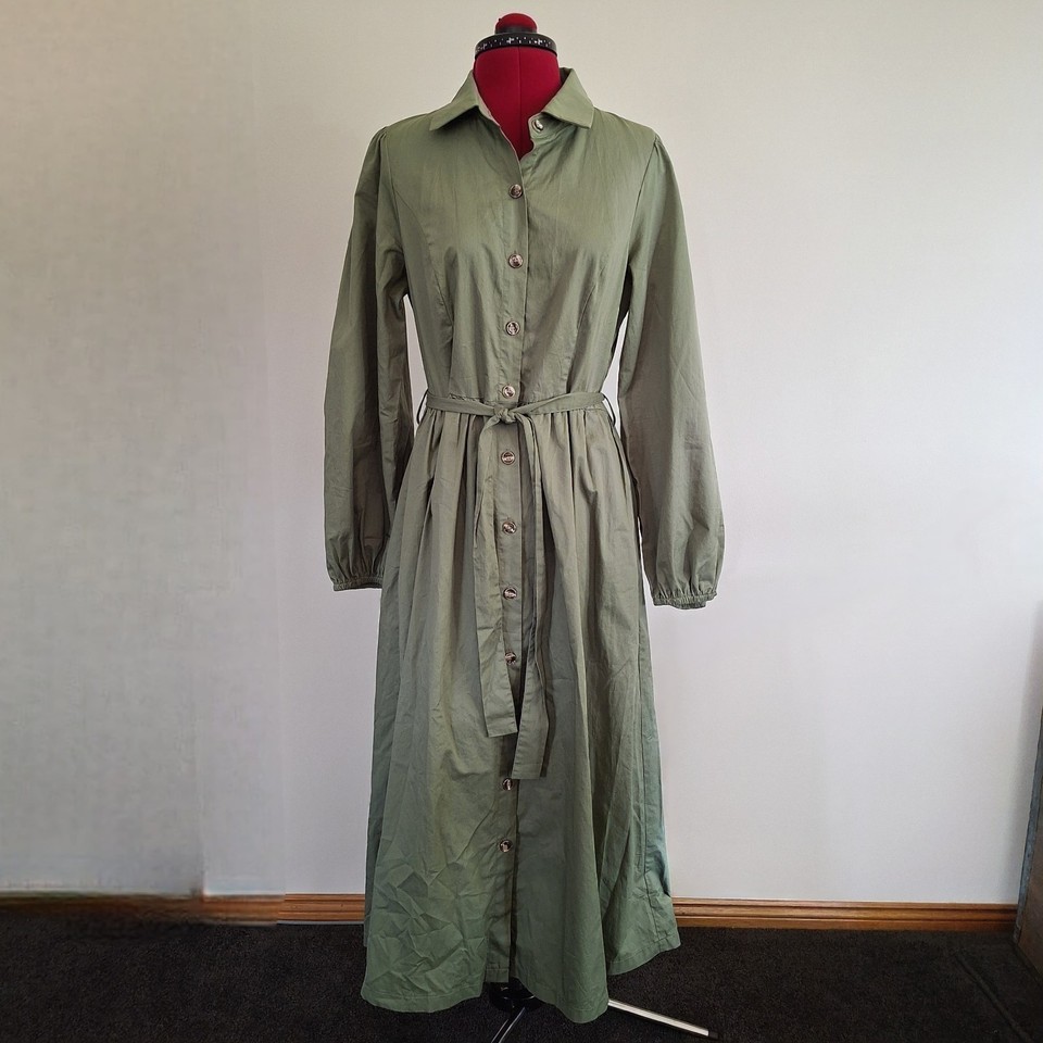 Chachi Collared Long Sleeve Maxi Shirt Dress Green Size 10