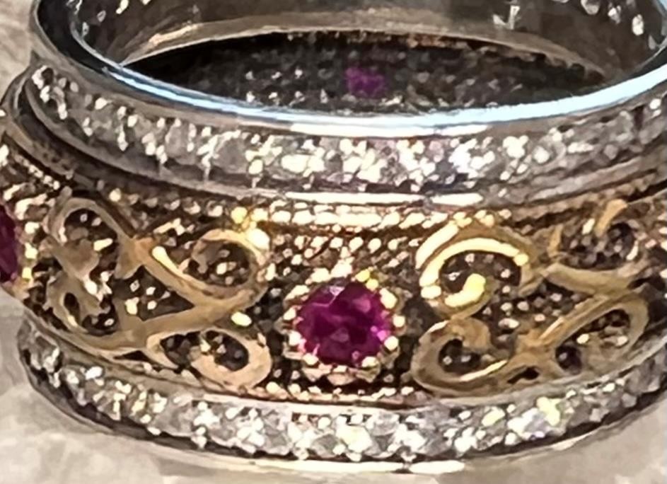 SOLID 14K Gold & 925 REAL Diamond RUBY Ring 11mm … - image 4