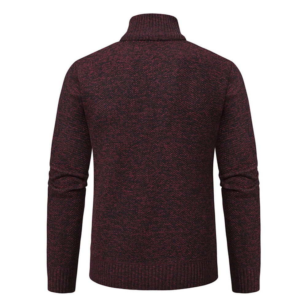 Mens Fleece Lined Jumper Tops Zipper V Neck Collar Winter Sweater Shirt