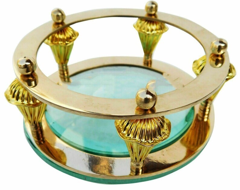 Magnifying Glass 4" Brass Dome Lens Vintage Table Paper Weight For