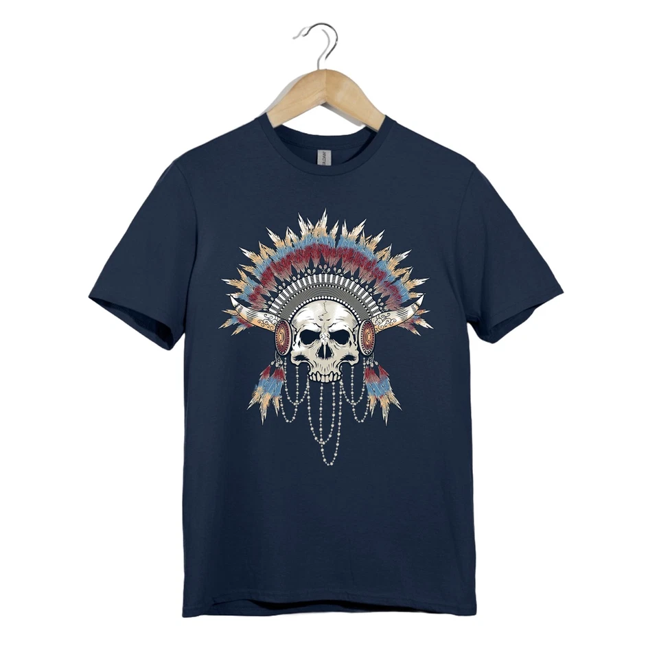 Camiseta Pluma Calavera Tribal | Camiseta Tocado Nativo Unisex | Top Guerrero Gótico Foto 4 de 4