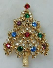 Vintage Christmas Tree Pin Brooch Rhinestones Gold Tone EISENBERG