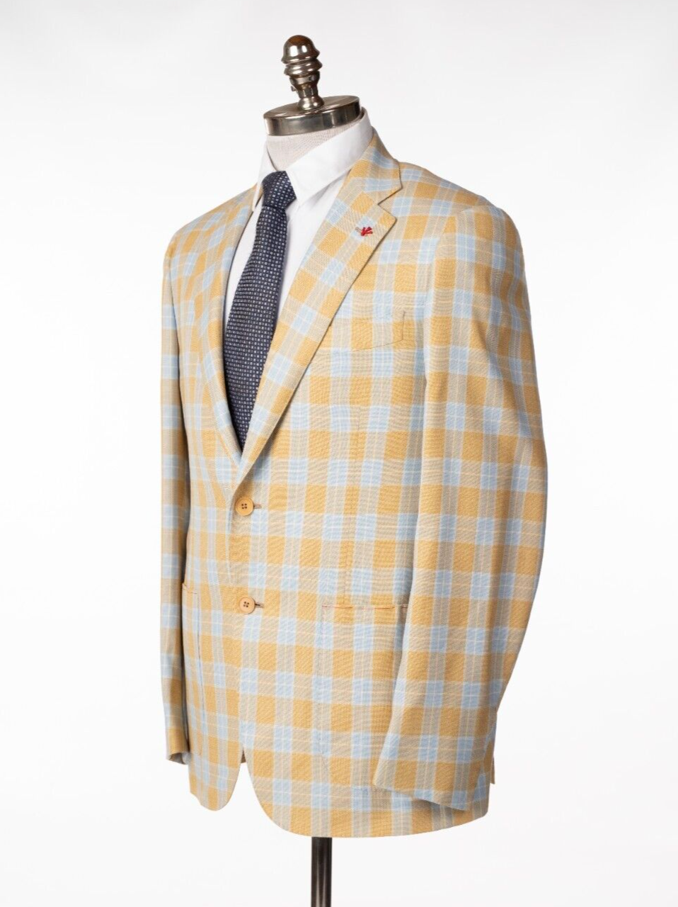 NWT Isaia Yellow Windowpane Super 140s Wool Sport Coat 38 R (EU 48) Base Gregory