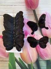 5" Black Butterfly 12PK Artificial Feather Butterfly Halloween Decoration