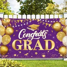 KatchOn XtraLarge Congrats Grad Banner - 72x44 Inch Purple And Gold Graduatio...