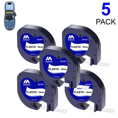 5x komp.91221 DYMO LetraTag LT-100H XR 12mm schwarz auf weiß Plastic Label Tape.