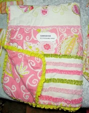 KidsLine by Dena Crib Blanket Comforter, Reversable, Embroidered, pink, green