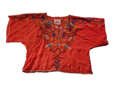 Johnny Was BIYA Lombriga Cupra Blouse Women XS Orange Color Floral Embroidered