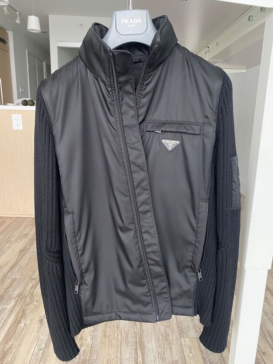 Prada Nylon & knit jacket with logo plaque (Men's IT 46 Prada Nylon & knit jacket with logo plaque (Men's IT 46
