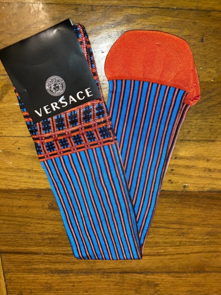 Venta al por menor $250 Auténticos Nuevos con Etiquetas Calcetines Versace Calze Rayas Multicolor Talla Mediana M Foto 2 de 4