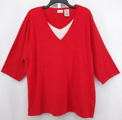 White Stag Shirt Women's 18W 20W Red 3/4 Sleeve Lightweight Sweater Top
