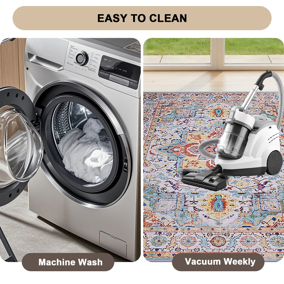 Luxury Area Rug Vintage Design Washable Rugs Non Slip For Bedroom Living Room - Image 3 of 4