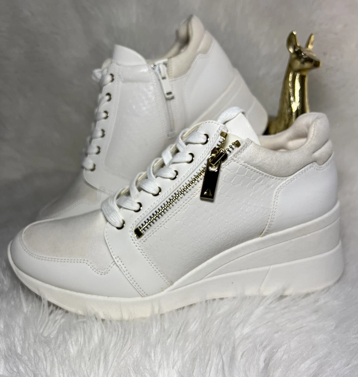 White and gold sales wedge sneakers