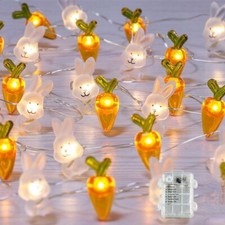Easter String Lights LED Bunny Carrot Waterproof Battery Lanterns Decoration