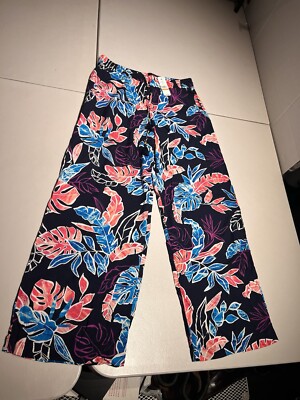 Tommy Bahama Pants Women's Small Graphic Tropics Mare Navy Floral Rayon Pockets