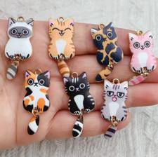 Lot 70 PCS Cartoon cat Enamel Charms Metal Pendants DIY Earring Jewelry
